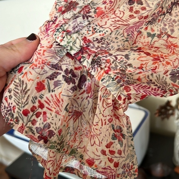 TORRID Multi Fall Floral/Leaf Colored Mini Tiered Chiffon Lurex Dress, Sz 6,EUC. - Picture 5 of 15